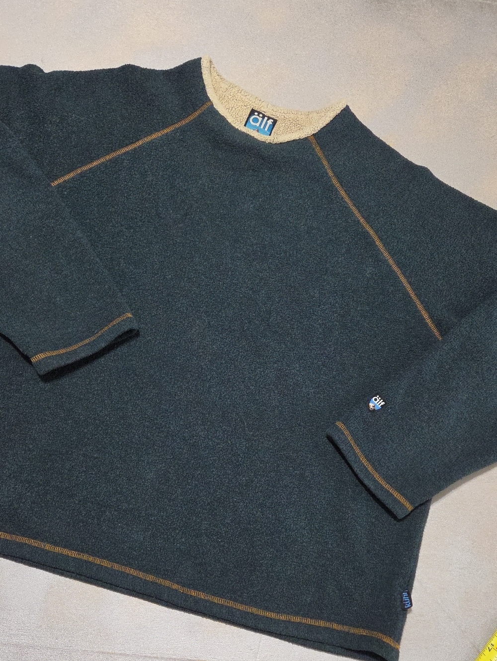 alf  Vintage Kuhl Dark Green Crewneck Sweater with Tan Contrast Trim